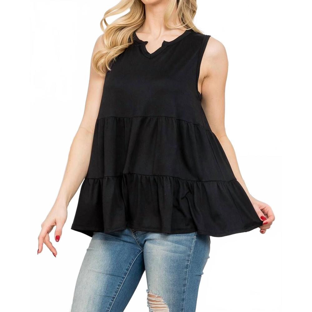 NEW YOU AND ME knotch neckline tank top in black